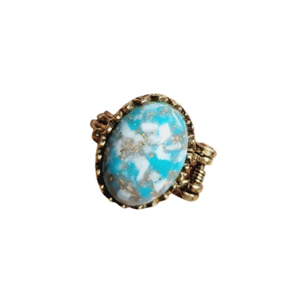 Simulated Turquoise Locket Ring Victorian Style Perfume or Poison Adjustable